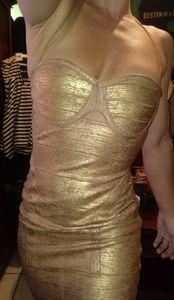 Helen Thick Gold Bandage Bustier Halter Dress